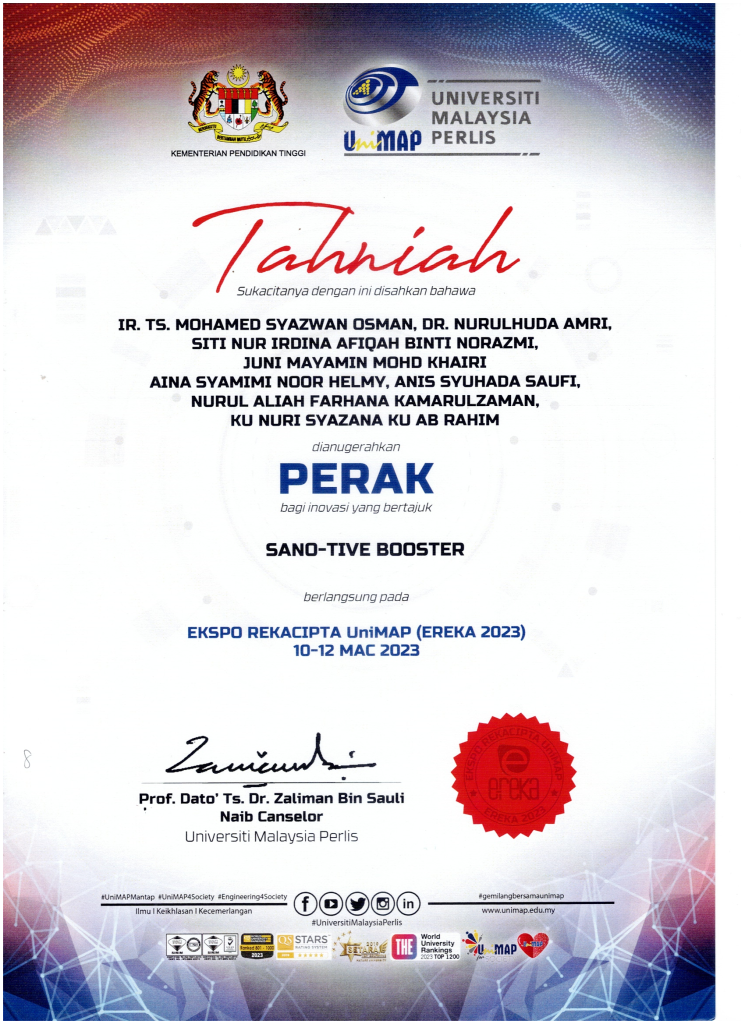 EREKA 2023 silver certificate for SANO-TIVE Booster