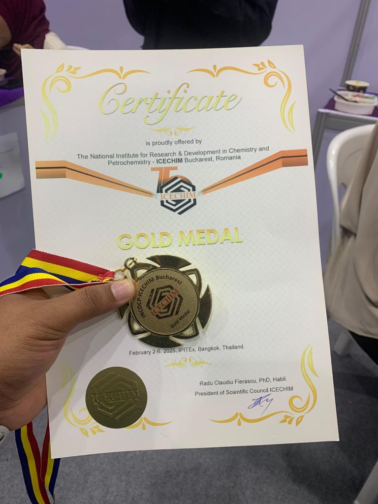 IPITEx 2025: ICECHIM Bucharest gold medal certificate