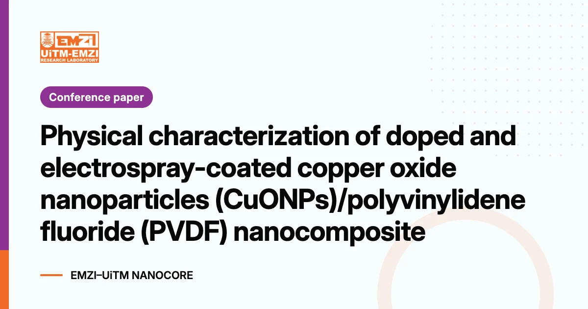 Title graphic: Physical characterization of doped and electrospray-coated copper oxide nanoparticles (CuONPs)/polyvinylidene fluoride (PVDF) nanocomposite