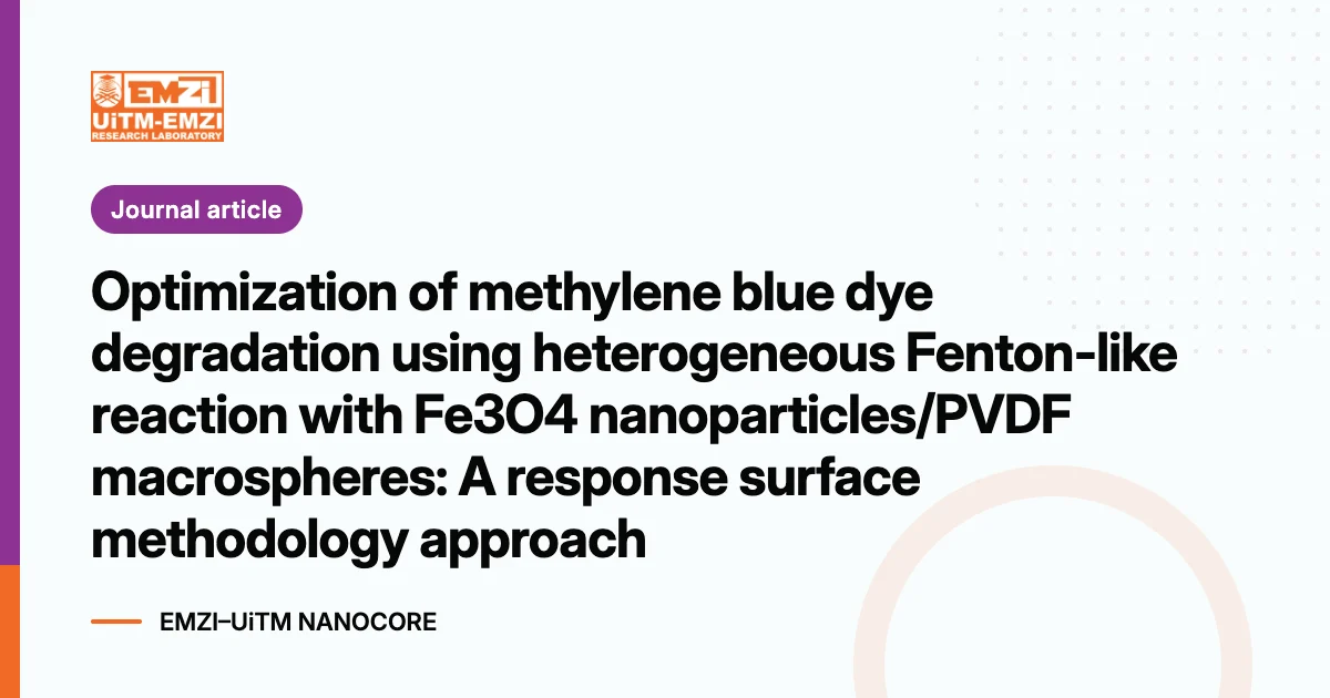 Title graphic: Optimization of methylene blue dye degradation using heterogeneous Fenton-like reaction with Fe3O4 nanoparticles/PVDF macrospheres: A response surface methodology approach