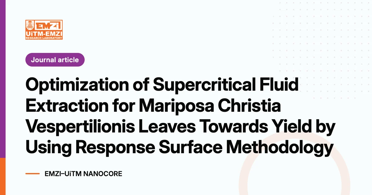 Title graphic: Optimization of Supercritical Fluid Extraction for Mariposa Christia Vespertilionis Leaves Towards Yield by Using Response Surface Methodology