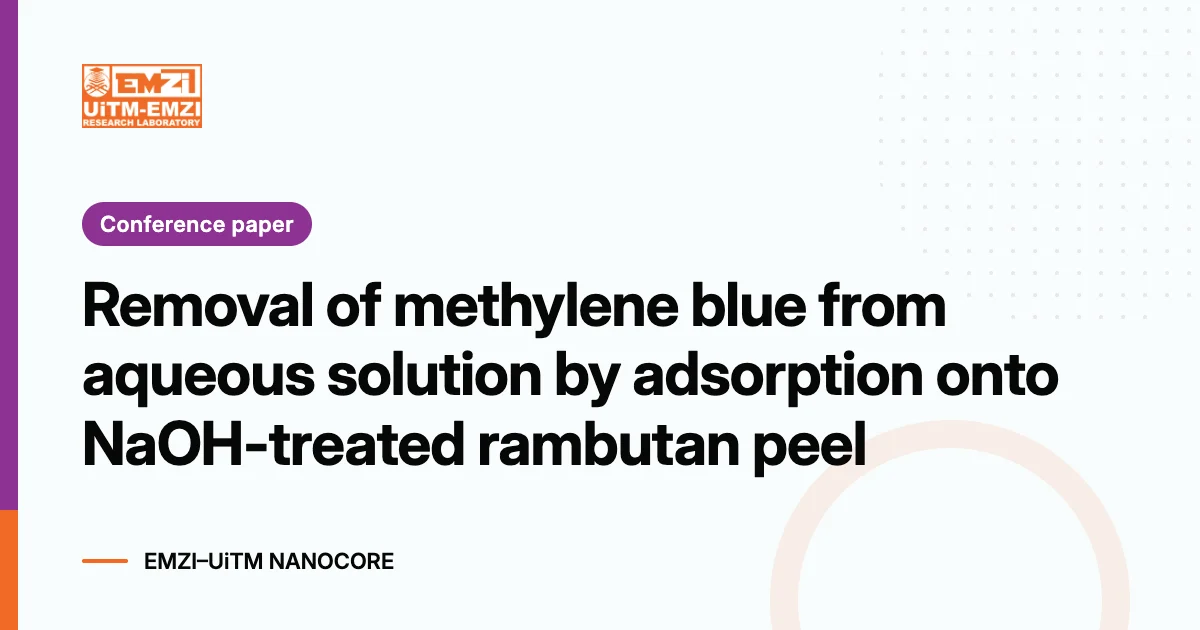 Title graphic: Removal of methylene blue from aqueous solution by adsorption onto NaOH-treated rambutan peel