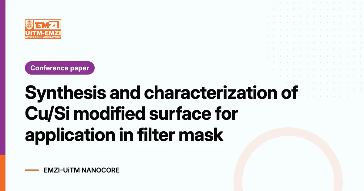 Title graphic: Synthesis and characterization of Cu/Si modified surface for application in filter mask