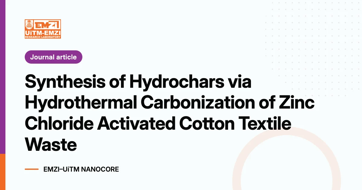 Title graphic: Synthesis of Hydrochars via Hydrothermal Carbonization of Zinc Chloride Activated Cotton Textile Waste